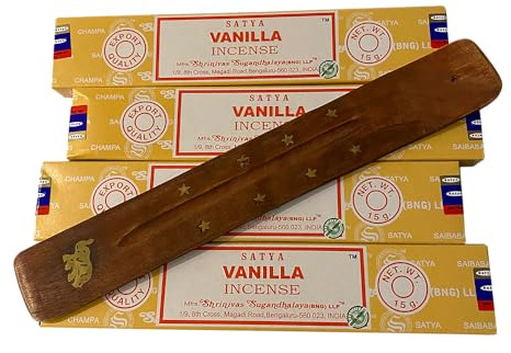 VIE Satya Incense Sticks, 4 Packs x 15g, with Incense Holder, Vanilla