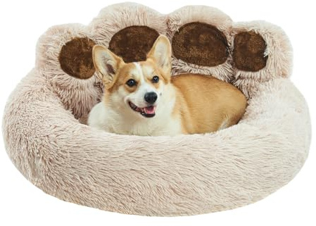 Jiupety Rund hundsäng fluffig i tåform, Donut-hundsängar för medelstora hundar storlek 81 cm, hundbädd bekvämt och mjukt, hundsäng tvättbar, kamel