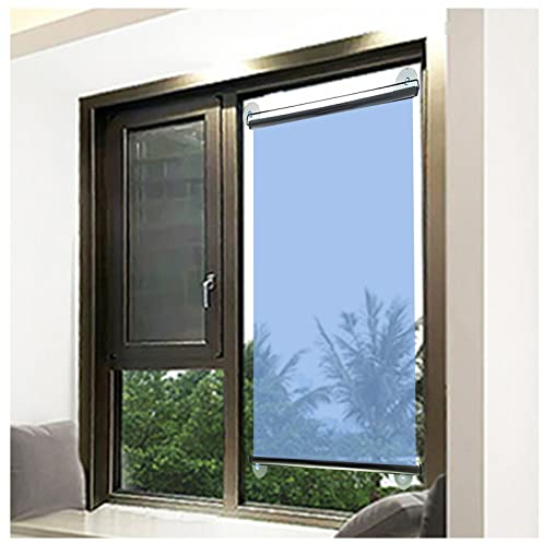 CWCQGH Sonnenschutz-Rollo mit UV-Schutz, Einwegspiegel und durchsichtiger Vorhang mit Saugnäpfen, Sommer-Wärmeregulierungsrollo für Büro, Wohnzimmer, Geschäft (blau, 83 x 150 cm)