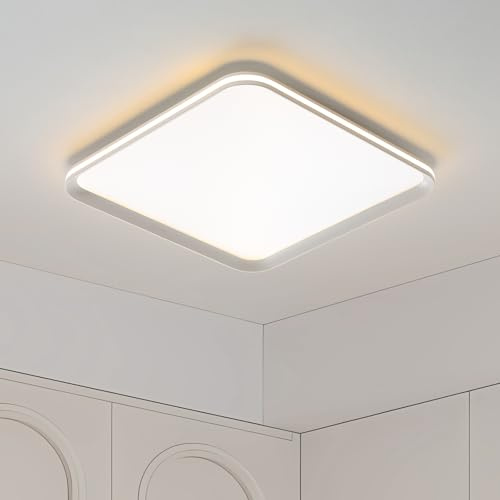 Mikeru 40cm Full Spectrum Square Ceiling Light, 3 Colour Temperatures 3000k/4500k/6500k, Dimmable LED Panel Light, Ultra Slim Indoor Lighting Fixtures for Bedroom, Kitchen, Hallway, Porch