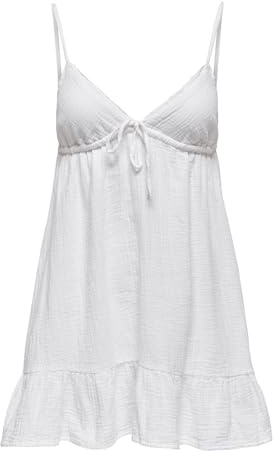 Only Onlblake Life WVN Robe à Bretelles et col en V pour Femme, Blanc éclatant., L