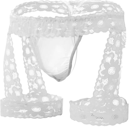 VemeFufu Perizoma Jockstrap per uomo sexy Suspensorio Pizzo Perizoma Slip Intimo Thong Sportivo Atletico Slip Traspirante Filato Elastico Mankini Maschio, 1 confezione C. bianco, Taglia unica