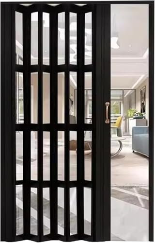 SAFWELAU Scheunentür Raumteiler schiebetür Badezimmer-Schiebetür Schienen-Falttür-Hardware-Kit, Magnetisches Trenntor für Raumteiler(Black,30x80in(76x203cm))