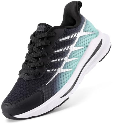 DREAM PAIRS Boys Girls Shoes Kids Tennis Athletic Running Lace Up Walking Duraplay Lightweight Sneakers for Little/Big Kid,Size 2 Big Kid,Black/Light Green,KKUMRS2509