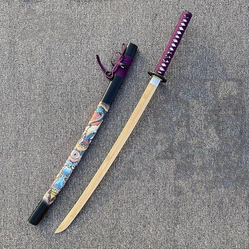 Handgjord bambu trä svärd leksak, trä svärd slida, Iaido Katana set, japansk kampsport kendo träning, Boken, lämplig för cosplay, Iaido, samling, inredning, temafest-Purple||102CM