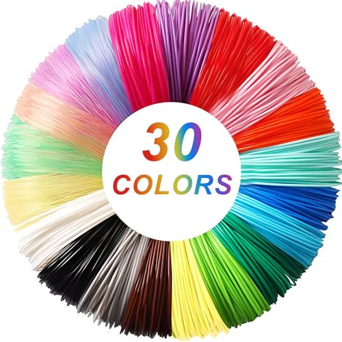 Fervalyna 3D Stift PLA Filament 1.75 mm, 3D Drucker Filament, 3D Printing Pen Zubehör, 3D Pen Filament Set 30 Farben, 3 Meter pro Farbe, 3D Stift Nachfüllpacks für 3D Stifte und 3D Drucker