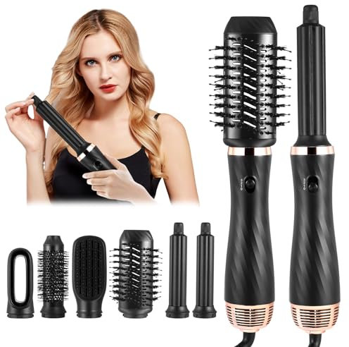 Air Styler Set 6-in-1 Magic Styler, 1000W Air Wrap Hair Styler with Hair Dryer Brush, Styler Airbrush 6 in 1 Women Hair Straightener Brush Blow Dry Brush Hair Styler for All Hair Type/Length (Black)