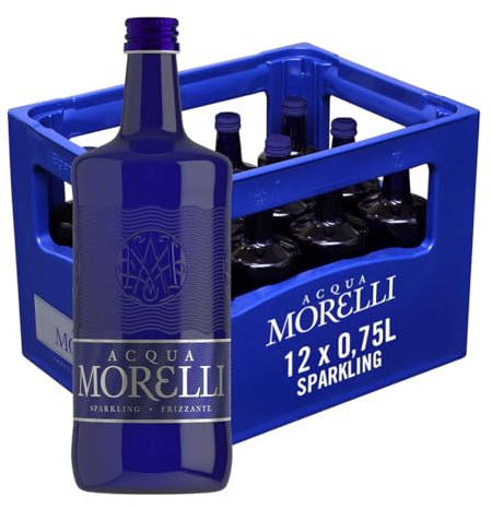 ACQUA MORELLI Mineralwasser mit Kohlensäure - Sparkling, 12x0,75l Glas | Erfrischend spritziges Sprudelwasser aus Italien in stilvollen Glasflaschen, feine Kohlensäure, ideal für den Tisch