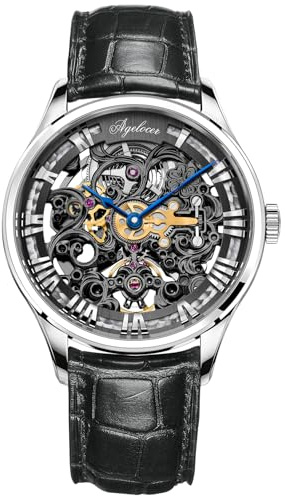agelocer Automatisk klocka för män – rodiumpläterad skelettrörelse, 80 H kraftreservat, 42 mm rostfritt stålfodral, business vardaglig klädklocka, Lq_5402a1