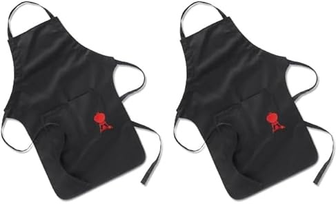 Weber Grillschürze - Lang, mit rotem Kettle Logo, Größe am Hals verstellbar, schützt Kleidung vor Flecken, aus reiner Baumwolle, waschmaschinenfest - Schwarz (6474) (Packung mit 2)