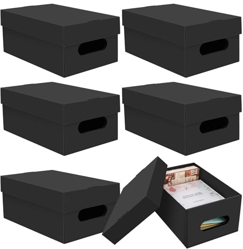 VEUWOLM Lot de 6 boîtes de rangement pour photos avec couvercle pour photos de 13 x 18 cm - Noir - Album photo - Organiseur en carton pour artisanat, autocollants, photos