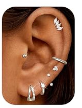 Roheafer 7 Paar Ohrringe Set für Damen 14K Vergoldete Creolen Ohrstecker Hypoallergen Chirurgenstahl Flachrücken Ohrschmuck Stapelbare Ohrringe für Helix/Tragus Piercings Mehrfachpiercing