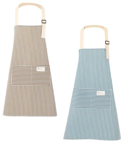 ZenHuaXinTon 2 Stück Kochschürze Damen, Verstellbare Küchenschürze mit Großen Taschen, Antifouling Latzschürze aus Baumwolle für Kochen, Backen, Hausarbeit und Gartenarbeit