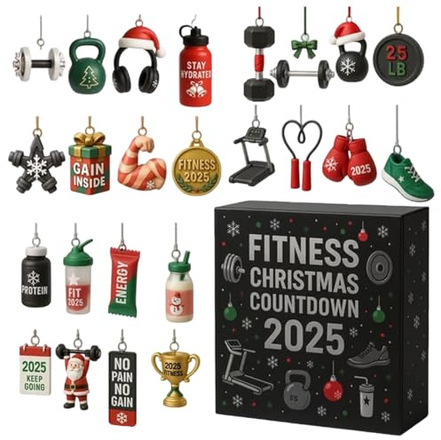 Weihnachts Countdown Adventskalender,2025 2D Acryl Fitness Advent - Sport Weihnachtsbaum Deko | Für Kinder Erwachsene Schreibtisch Büro Schlafzimmer Fenster Tür Wand Feiertag Geburtstag