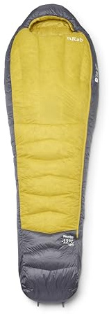 Rab Men's Neutrino -12°C Down Sleeping Bag-Graphene/Dark Pollen-Wide, L Zip