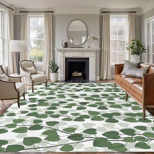 Rectangle Rug 8x10Ft Spring Plants Ivy Soft Indoor Throw Rugs Carpets for Living Dining Bedroom Kids Room Non-Slip Playroom Crawl Rug Floor Mats Green Heartleaf Philodendron