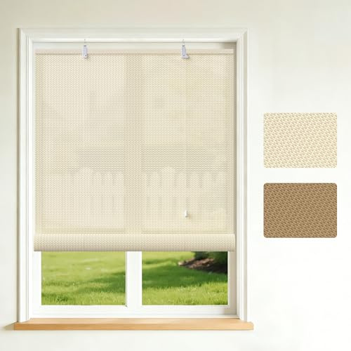 Grandekor Store Enrouleur Extérieur Occultant Bambou 110 x 220cm Crème, Résistant Extérieur pour Terrasse Véranda Pergola Porte & Fenêtre