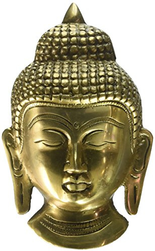 Cultural Hub J92-305GM-0095 - Máscara para colgar en la pared de Buda pequeño, escultura de latón, altura: 5.5 pulgadas