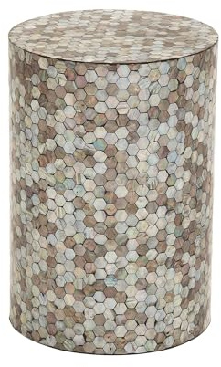 Deco 79 Mother of Pearl Shell Geometric Handmade Side End Accent Table Mosaic End Table, Side Table 14 x 14 x 20, Multi Colored