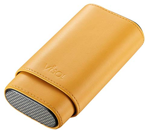 Visol Burgos Yellow Leather Cigar Case - Holds 3 Cigars