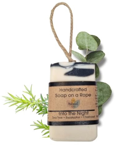 Into the Night Soap On A Rope, Handcrafted Vegan Soap, Nourishing Bathing Cleansers for All Skin Types, Zero Waste Travel Soap with Cocoa Butter and Almond Oil, 100g - The Natural Spa