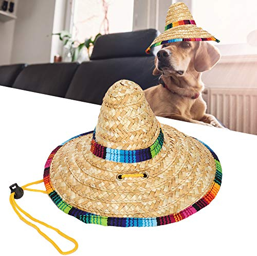 Sombreros de paja para perros, Sombreros de fiesta Sombreros de fiesta ajustables para tejer a mano Sombrero de paja para mascotas Sombrero de paja para perros Mascotas Sombrero de paja con(METRO)