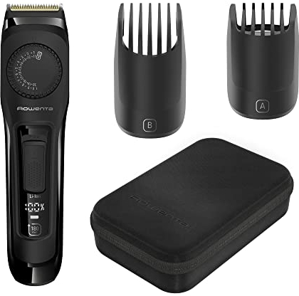 Rowenta Virtuo Expert TN3841 - Cortapelos para hombre, cuchillas titanio, 180 min autonomía, 39 longitudes corte, fácil limpieza, ajustes 0,5 a 20 mm, indicador de batería, uso sin cable, neceser