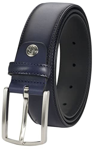 LINDENMANN Leder-Gürtel Herren, Anzug-Gürtel Herren 35 mm breit, Gürtel Herren, Vollindleder blau, Farbe/Color:blau, Size US/EU:Bundweite 90 cm Gesamtlänge 105 cm W 35.5 L