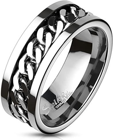Paula & Fritz® Ring Herren Silber Spinner-Kette Chirurgenstahl 316 L Größe 49 (15,6) - 75 (23,9) 6-mm 8-mm breit Partnerring Verlobungsring Herrenring