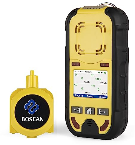 4-in-1 Gas Detector with Pump, Multi-Gas Monitor Tester for EX O2 H2S CO, Rechargeable 2800mAh Battery Operated Meter, Visual Vibration Audible Alarm, Clip-On Portable Safety Reader to Work Home