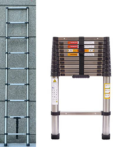 Scala telescopica estensibile in acciaio inox, 3,2 m, con 9 pioli, portata 150 kg, EN131