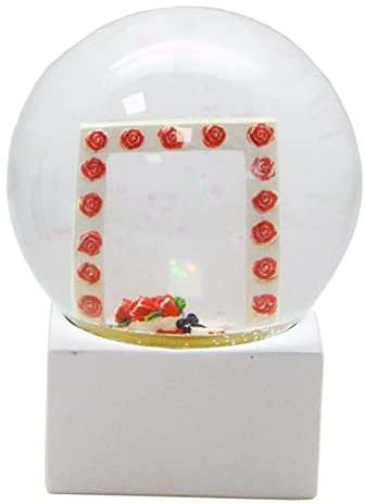 Snowglobe for You 40093 Foto-Schneekugel Glas gefüllt Fotorahmen weiß Rosen rot Rosenstrauß mit Kunststoffsockel weiß eckig 100 mm Durchmesser - individuelle Schneekugel - Schüttelkugel basteln