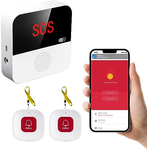 Chatthen Personal Alarm, Wireless Portable Caregiver Pager Alarm System, Personal Alarms for Elderly, 1 Receiver & 2 Call Button, Compatible with Tuya/Smart Life APP (Only Supports Wi-Fi 2.4GHz)