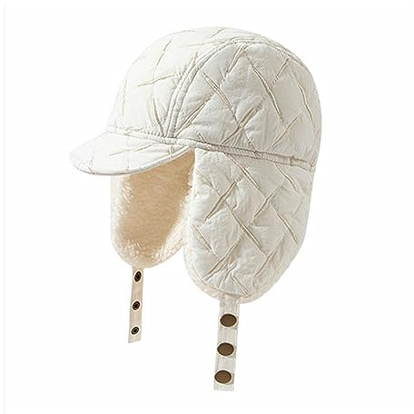 GIBZ Trapper Mütze mit Ohrenklappen Koreanischer Stil Diamant-Gitter Fliegermütze Einfach Retro Wintermütze Hut Trappermütze Weiß