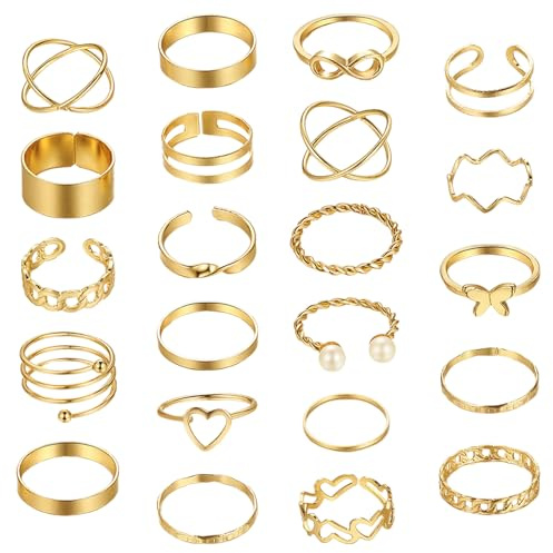 NHBETYS 22 pcs Vintage Gold Knuckle Rings Set, Bohemian Jewellery Stacking Rings Adjustable Hollow Carved Flowers Open Rings for Women Teen Girls (gold)