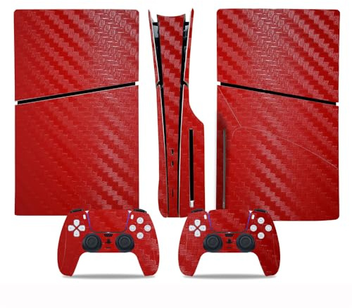 Szaerfa Spielkonsole und Controller Zubehör Cover Skins für Sony PS5 Slim Disc Edition,Schutzhülle Vinyl Sticker Decals für PlayStation 5 Slim,Anti-Scratch Schutzhülle (Rot)