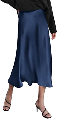 Zeagoo Falda Mujer Midi Casual Elástica de satén Elegante Falda Midi de Negocios con Cremallera