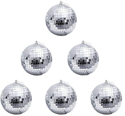 Mirror Ball,6Pcs Disco Ball 7cm Glitter Giant Baubles Large Tree baubles Hanging Party Disco Ball Lighting Effect for Party Decoration Silver