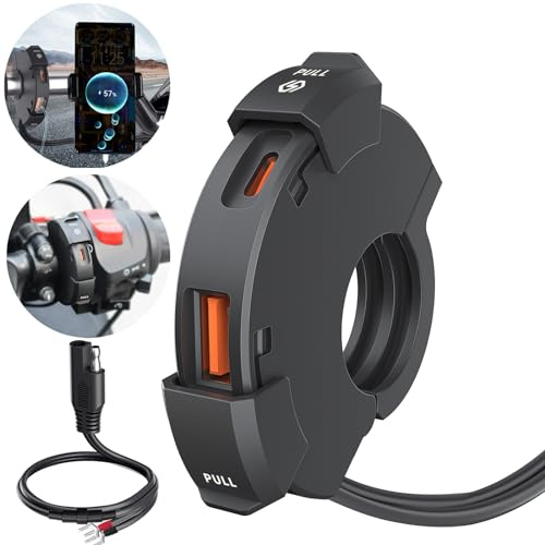 Cargador USB impermeable para motocicleta con puertos de carga rápida duales, 30 W tipo C y QC 3.0 18 W, cargador rápido USB para teléfono, tableta y GPS, adaptador de manillar de motocicleta para
