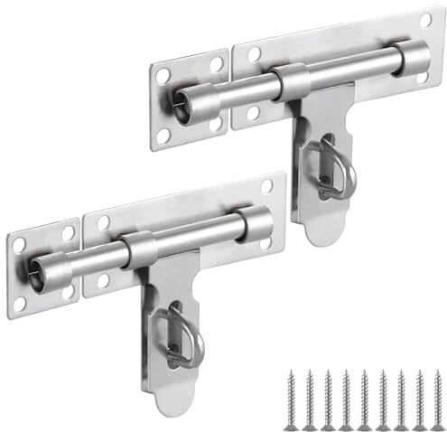 ASelected 2 Pcs Gate Bolt Lock 6 in(152Mm) Heavy Duty Door Lock Stainless Stee Gate Bolts for Garden Gate Stables Wooden Gates(Silver)