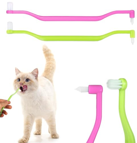 2stk Doppelseitige Katzenzahnbürste, 16x1,6cm Zahnreinigungsbürste für Katzen Mikrokopf Zahnpflege für Katzen zur Vorbeugung von Mundgeruch und Reduzierung der Zahnsteinbildung (rosa,grün)