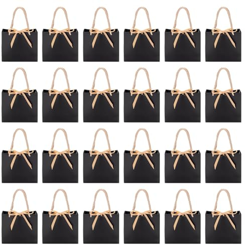 NBEADS 24 Pz Sacchetti Regalo con Fiocco, 12x14x6cm di Carta con Manici per Caramelle, Feste di Compleanno, Matrimoni, Nero