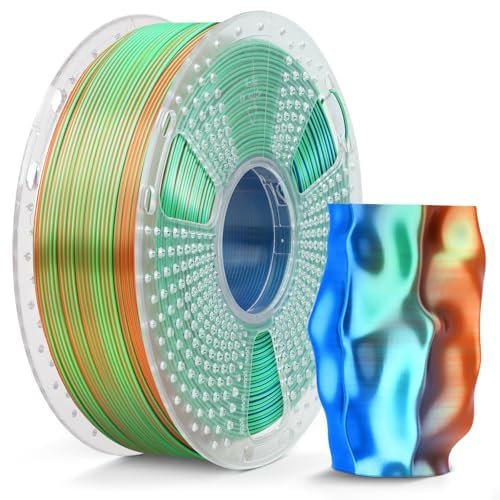SUNLU Silk PLA Plus 3D-Druckerfilament, dreifarbig glänzendes PLA+-Filament 1.75 mm, Seidentexturen, 360° enthüllt vielfältige Farben, Maßgenauigkeit +/- 0.02 mm, 1kg Spule (2,2 lbs), Orange Blau Grün