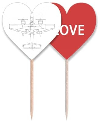 Plane Army Line Art Deco - Palillo de dientes, diseño de bandera de corazón