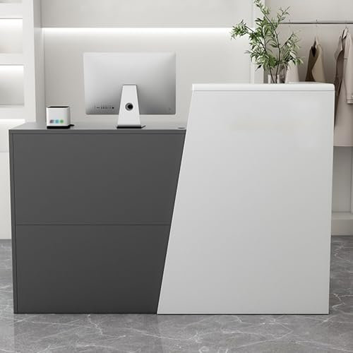 Receptiondisk För Frontbord, Kontorsdisken För Detaljhandel, Trä-Datorbord, Receptionsbord Med Privat Låsbar Låda, 3 Förvaringsutrymmen Och Tangentbordsbricka För Skönhetssalong