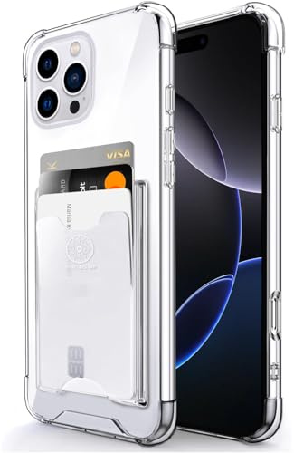 SHIELDS UP for iPhone 16 Pro Case, Wallet Minimalist Case with Card Holder [3 Cards], Transparent Slim Shockproof TPU Bumper Cover for iPhone 16 Pro 6.3'' - Clear