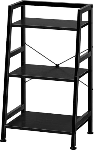Homedawn Bücherregal mit 3 Ebenen, Leiterregal, Stand-up-Regale, industrielles Bücherregal mit Stahlrahmen, Metall, kleines Bücherregal, für Wohnzimmer, Heimbüro, Küche, Schlafzimmer, Industriestil