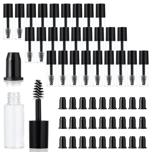 27 Stück Leere Mascara Flasche 3ml Wimpernbürste mit Behälter Schwarz Mini Leere Mascara Tubenbehälter Nachfüllbare Wimpernbürste Flasche Wimpernwachstums Behälter Tube mit 27 Stopfen