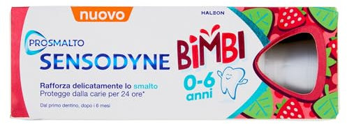 Sensodyne Prosmalto Bimbi, Dentifricio quotidiano per Bambini 0-6 anni, rafforza delicatamente lo smalto e protegge dalla carie per 24 ore, Aroma Naturale Fragola e Menta, 50 ml