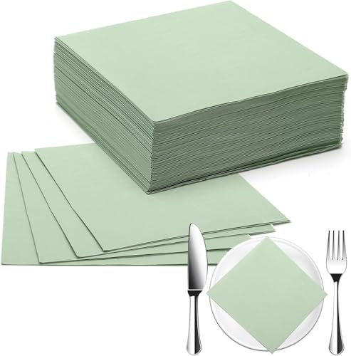 APOMOONS 100 Stück Servietten Grün, 33 x 33 cm Servietten Salbeigrün, Papierserviettens Eukalyptus Grün, Serviettens Hochzeit, für Hochzeit Abendessen Geburtstag Brautjubiläum Party